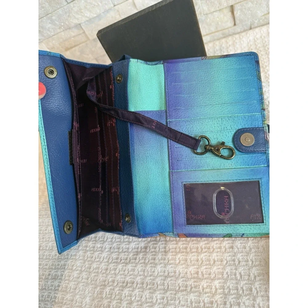Anuschka Tropical Paradise Blue & Purple Multi Pocket Crossbody Purse